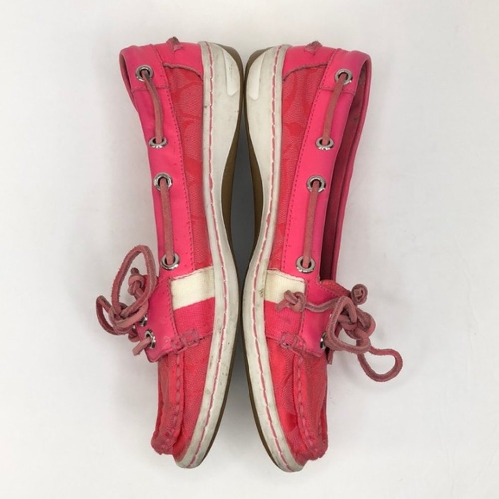 Coach Pink Leather Logo Boat Shoes Loafers - Picture 3 of 8
